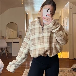Oversized Sherpa Plaid Sweater